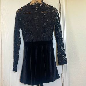 Black lace velvet romper